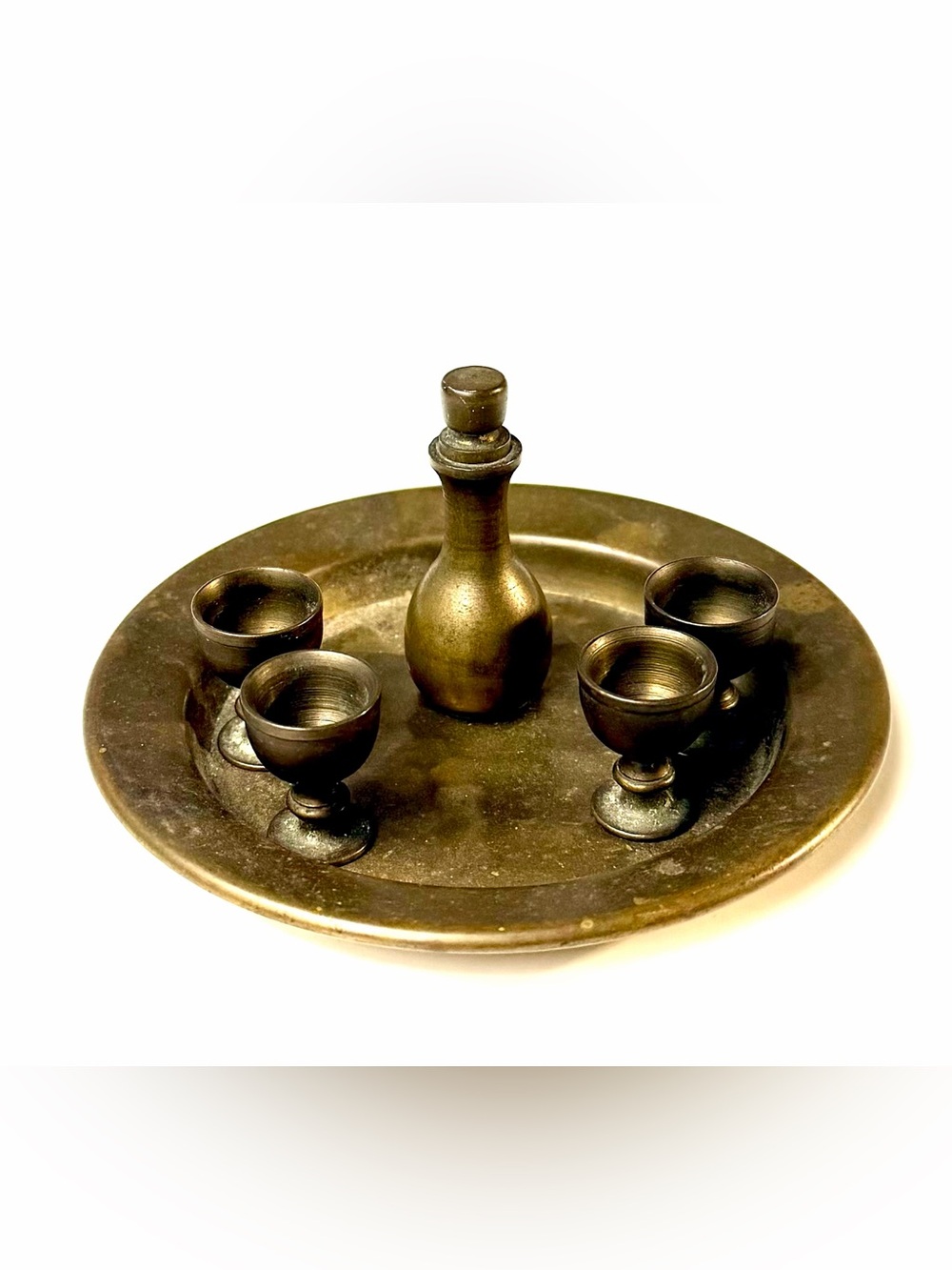 Vintage Mini Brass Decanter Goblet Tray Serving Set